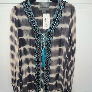 Summer‎ Of Love Tie Dye Embellished Women's V-neck Cardigan Small NWT